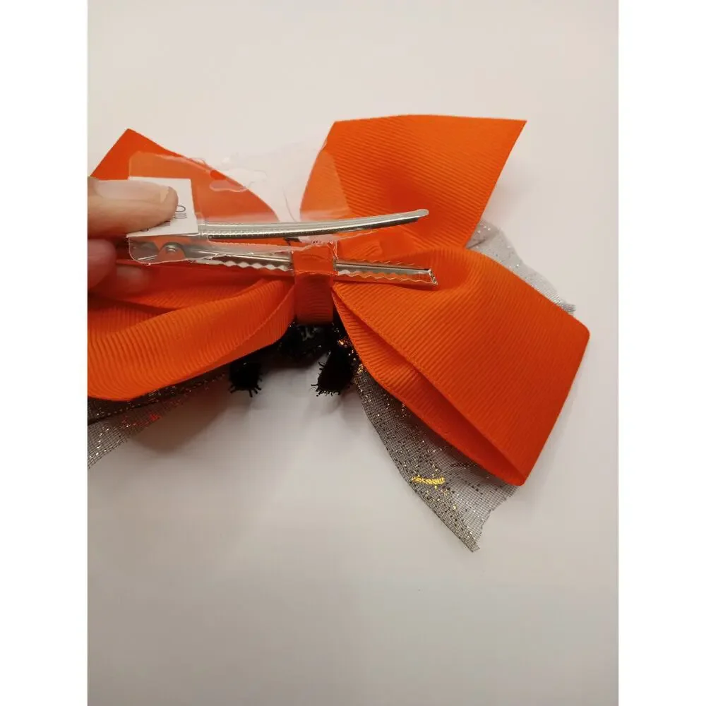 Set of 2 Halloween Bows - Black with Pumpkin & Orange with Spider 1103